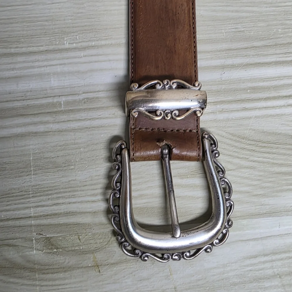 Brighton Brown and Silver Leather Belt with Distinctive Buckle